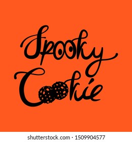 Spooky Cookie Halloween text tshirt print illustration. Spider net and spooky eyes vector.