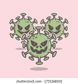 Spooky Corona Virus Vector Icon Illustration. Corona Mascot Cartoon Character. People Icon Concept White Isolated. Flat Cartoon Style Suitable for Web Landing Page, Banner, Flyer, Sticker, Card