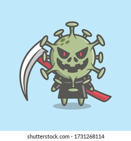 Spooky Corona Virus Vector Icon Illustration. Corona Mascot Cartoon Character. People Icon Concept White Isolated. Flat Cartoon Style Suitable for Web Landing Page, Banner, Flyer, Sticker, Card