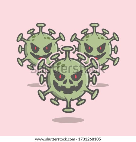 Spooky Corona Virus Vector Icon Illustration. Corona Mascot Cartoon Character. People Icon Concept White Isolated. Flat Cartoon Style Suitable for Web Landing Page, Banner, Flyer, Sticker, Card