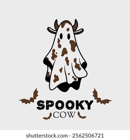 Spooky Cow Halloween Ghost Design with Bats