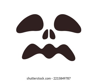 Spooky creepy face silhouette stencil for Halloween. Scary evil character with horror scared emotion, jack lantern template for carving. Flat vector illustration isolated on white background