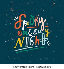 Spooky creepy night. vector elements for Halloween. cute lettering in flat cartoon style. Funny halloween card. Party invitation design.