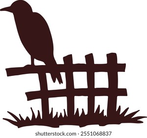 Spooky crow sit on spooky fence black silhouette