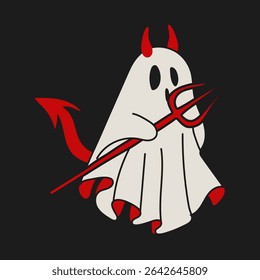 Spooky Cute Devil Ghost with Trident Halloween Design