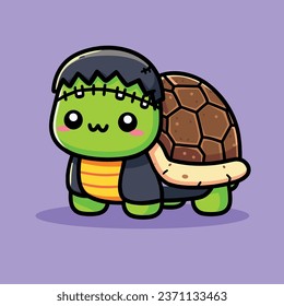 Spooky and Cute Turtle Cartoon Wearing Frankenstein Outfit for Halloween Celebration