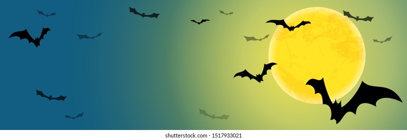 spooky dark bats in front of a full moon with free text space for Halloween background layouts