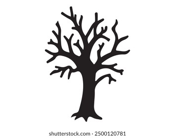 Spooky dead tree silhouette vector, helloween tree, vector illustration.