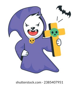 Spooky death costume bear, doodle sticker 