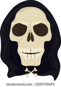 Spooky death skull in black hood vector illustration