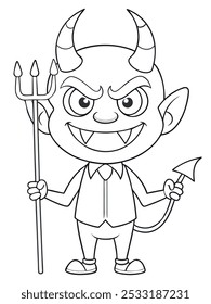 Spooky devil coloring page for Halloween, perfect for kids who love playful Halloween characters