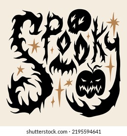 Spooky doodle hand drawn Halloween lettering sign isolated on white background. Vector and jpg printable image, unique boho clipart illustration, editable isolated details. Perfect for poster or