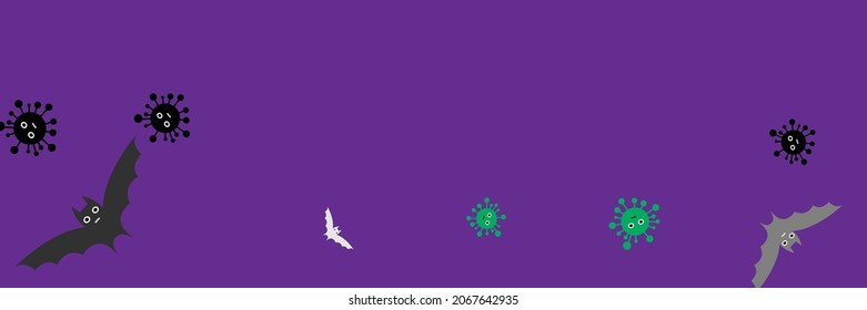Spooky Dracula Scary Vampire Covid Bats. Party Faces Mysterious Funny Vaccination Background. Corona Gothic Fear Grey Black White Halloween Illustration. Purple Horror Virus Cartoon Creepy Backdrop.