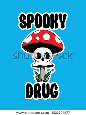 Spooky drug mushroom skull vector