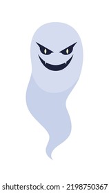 Spooky evil ghost semi flat color vector character. Spirit of Halloween. Editable figure. Full sized element on white. Simple cartoon style illustration for web graphic design and animation
