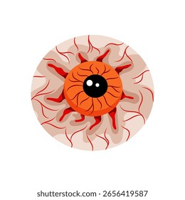 Espeluznante globo ocular con venas rojas. Ilustración vectorial para diseños de horror de Halloween, carteles y temáticas de fiesta espeluznantes.