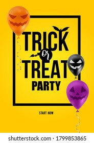 Spooky face balloons and Halloween party announce. Holiday poster vector background template.