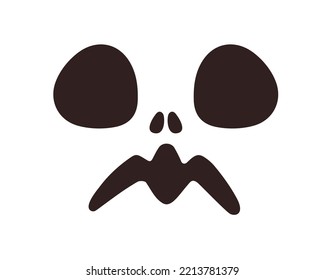 Spooky face, Halloween stencil with scared frightened expression. Creepy horror monster silhouette, afraid emotion. Scary ghoul, carving template. Flat vector illustration isolated on white background