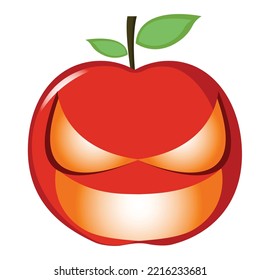 Cara espeluznante pintada en manzanas frescas