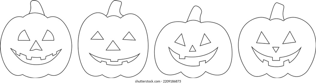 Spooky face pumpkin Halloween coloring vector illustration