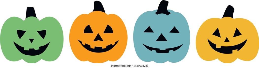  Spooky face pumpkin Halloween vector illustration