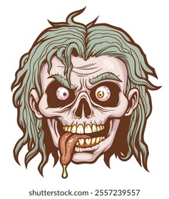 Spooky face of zombie vector illustration. 