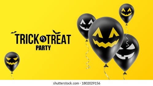 Spooky faces balloons and Halloween party announce. Holiday banner vector background template.