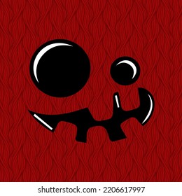 spooky facial expressions, teeth and mouth expressions on red background and curved lines, vector illustration of facial expressions. halloween, poster, icon, banner, logo.