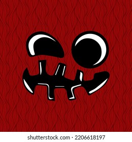 spooky facial expressions, teeth and mouth expressions on red background and curved lines, vector illustration of facial expressions. halloween, poster, icon, banner, logo.
