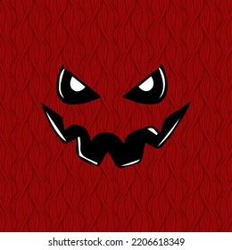 spooky facial expressions, teeth and mouth expressions on red background and curved lines, vector illustration of facial expressions. halloween, poster, icon, banner, logo.