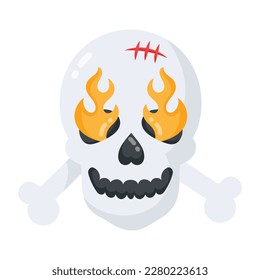 A spooky flat sticker of burning skull 