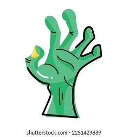 Ein unscharfer flacher Aufkleber mit Zombie-Hand 