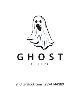 Spooky Fly Ghost Logo Simple Minimalist Vintage Scary Halloween Design
