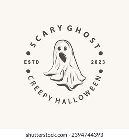 Spooky Fly Ghost Logo Simple Minimalist Vintage Scary Halloween Design