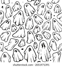 Spooky fly ghosts seamless pattern