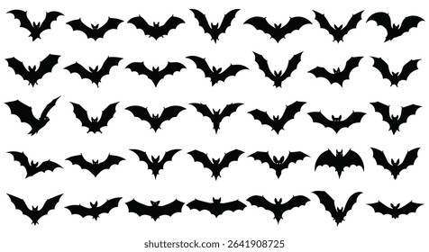 Spooky Flying Bats Silhouettes in Black and White An Excellent Choice For Halloween Decorations