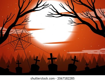 Spooky forest background with full moon illustration