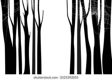 Spooky forest with dead tree silhouette, vector illustration 
