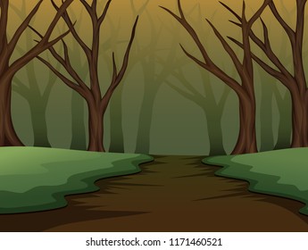 Spooky forest of halloween on the night