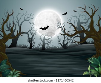 Spooky forest of helloween misty mystery