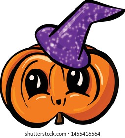 Spooky Fun Halloween Pumpkin Character Wearing A Witches Hat Illustration
