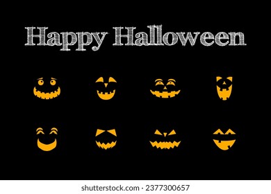 Spooky and funny faces for Halloween. Pumpkin face Halloween clipart set.