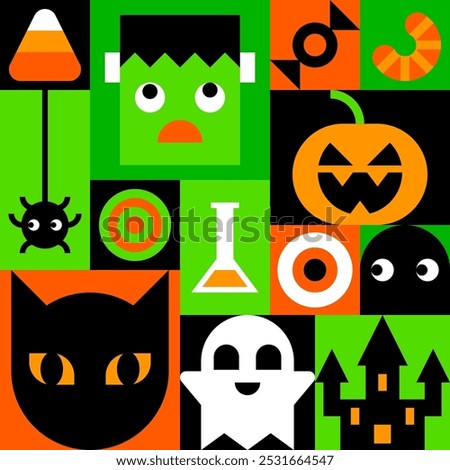 Spooky Geometric Halloween Wrapping Paper Vector Illustration