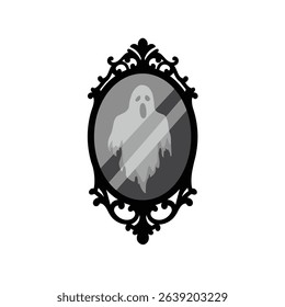 Spooky ghost in antique ornate mirror halloween.