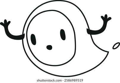 Spooky ghost black-and-white character vector illustration