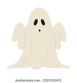 Spooky ghost character. Emotional Halloween phantom. Frightening creature. Vector flat illustration isolated on white background