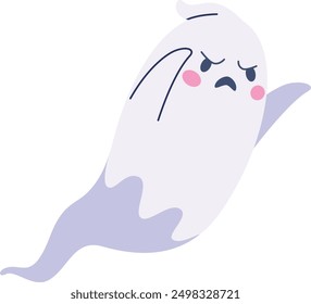 Spooky ghost. Cute horror spirit with scary face isolated on white background