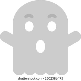 Spooky ghost flat icon in gray color for halloween and terror horror theme. Simple, editable EPS vector, clip art graphic resource.