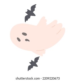 Spooky ghost flying with bats
