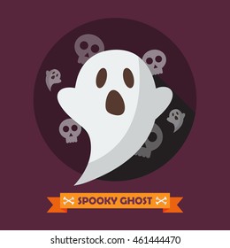 Spooky ghost greeting card. Vector illustration